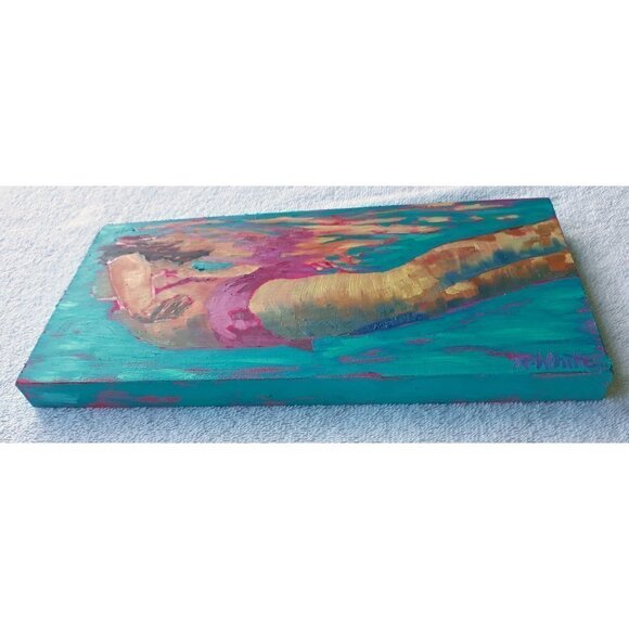 "Like a Fish" Original Oil Painting on Cradled Wood Panel 12"w x 6"h x 0.8"d - Picture 2 of 5